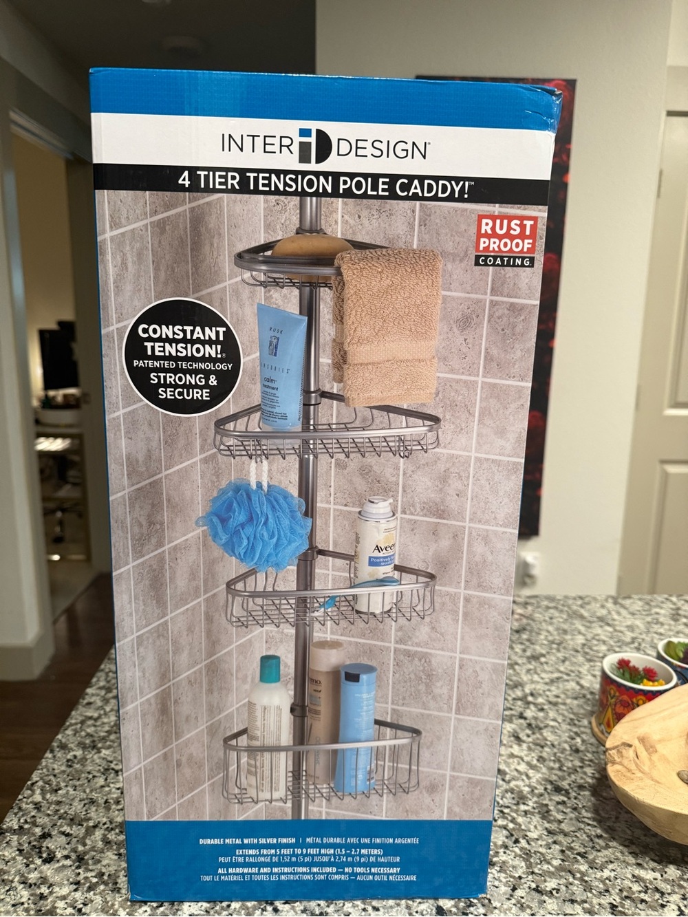 NEW InterDesign York 4 Tier Tension Pole Shower Caddy Silver